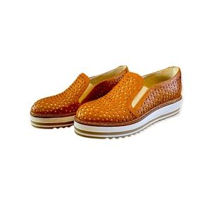 Summit by White Mountain Camel Platform Perforated Wedge Loafers - Size 8